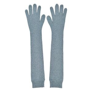 NWOT Creatures of Comfort Blue Silver Metallic Elbow Length Knit Gloves sz OS